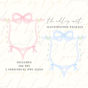 Adley Crest, pink, blue, Hand-painted, watercolor, PNG, download, digital, ribbon, birthday, girl, baby shower, nursery, wedding, monogram
