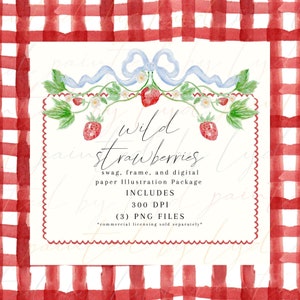 Strawberry Fields, kuif, blauw, roze, geschilderd, aquarel, PNG, download, digitaal, verjaardag, meisje, babyshower, kinderkamer, fruit, zomerlijst