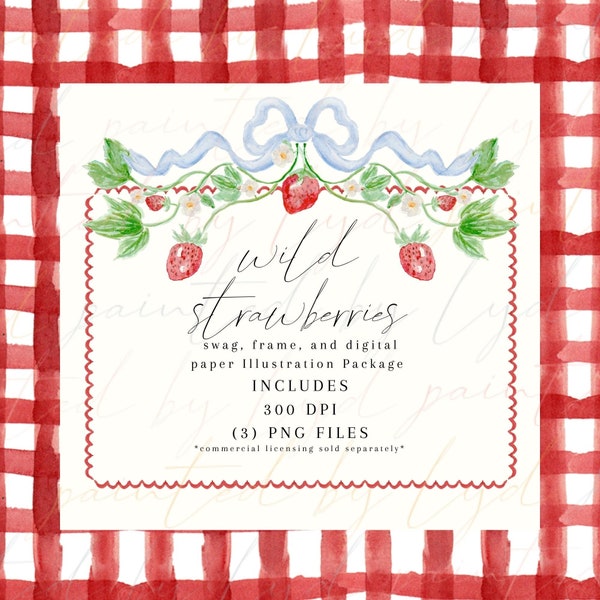 Campos de fresas, cresta, azul, rosa, pintado, acuarela, PNG, descarga, digital, cumpleaños, niña, baby shower, guardería, fruta, marco de verano