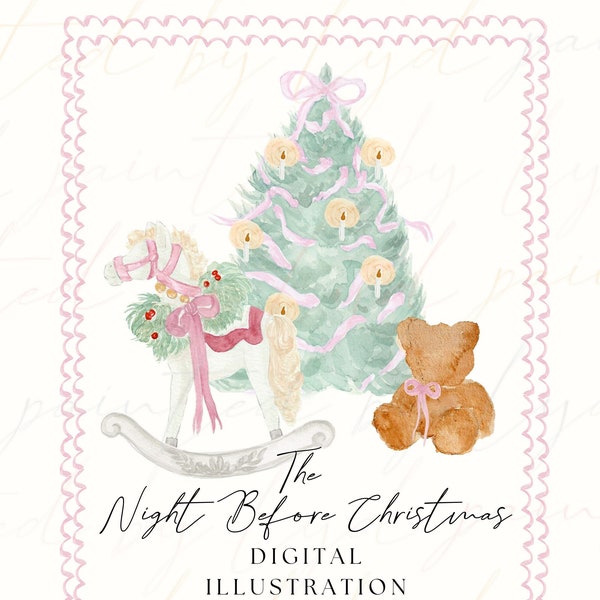 The Night Before Christmas- Digital Watercolor Illustration Package