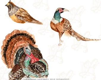Fall Hunting Game , Watercolor Illustration Clipart Package - Stationery Transparent PNG Files, Peasant, Turkey