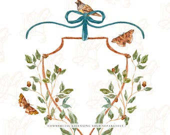 Thanksgiving Chinoiserie Crest , Watercolor Illustration Clipart Package - Stationery Transparent PNG Files,