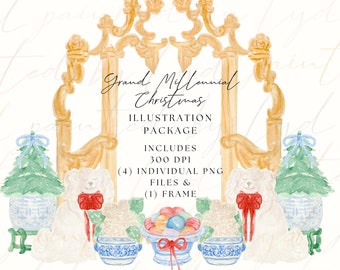 Grand Millennial Christmas- Digital Watercolor Illustration Package