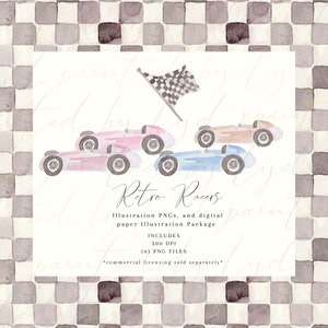 Retro Racers - Digital Watercolor Illustration Package