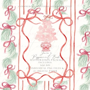 Illustration numérique à l'aquarelle - Jovie's Peppermint Bark- Bows Christmas Holiday Pattern Paper