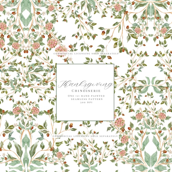 Thanksgiving Chinoiserie Seamless Pattern Watercolor Illustration Clipart Package - Stationery Transparent PNG Files, Frame