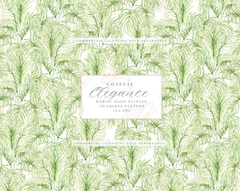 Palm Branch Tree Seamless Pattern Watercolor Illustration Clipart - Art for Stationery Businesses, Wedding florals, Coastal Elegance Beach