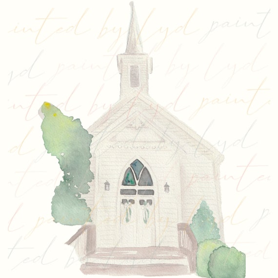 Wedding Chapel Clipart File Hand-painted Watercolor PNG - Etsy