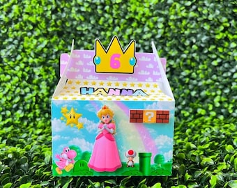 Princess Peach Favor Box / Princess Peach Goodie Box / Princess peach Birthday / Super Mario Custom Gable Box /Peaches Favor Party Box