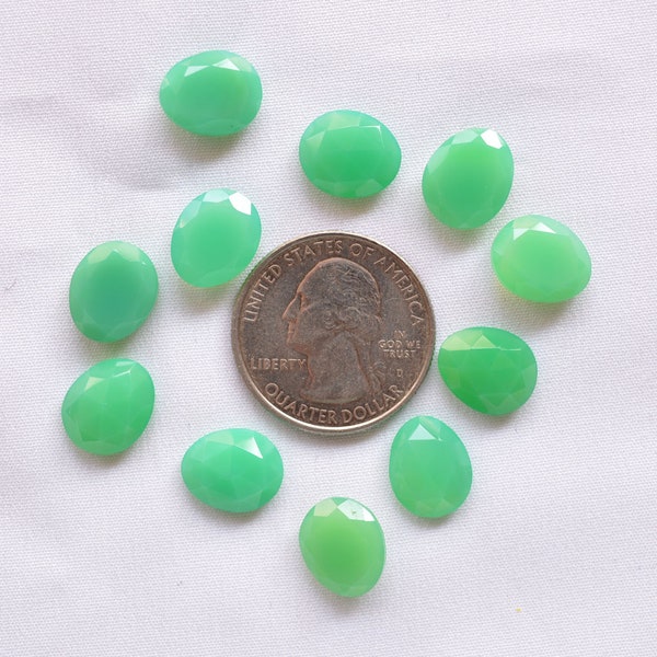 Chalcedony Gemstone, 15 Carats, Green Chalcedony Faceted Oval Shape Gemstone, Chalcedony Cut Stone, 10x12mm, 4 Pieces Lot # C 808