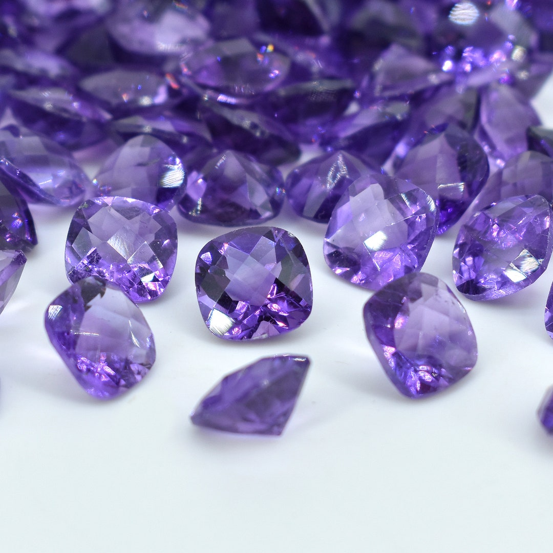 Amethyst Gemstone, Amethyst Cushion Checkered Cut Gemstone, 5 Pieces ...
