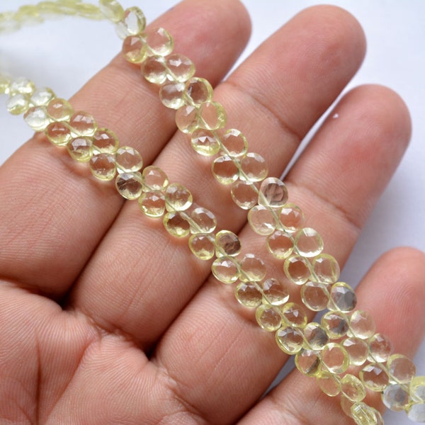 Lemon Quartz Beads, Quartz Faceted Heart Shape Beads, Lemon Quartz Faceted Beads, 5mm Briolette Beads For Jewelry, # BD 147