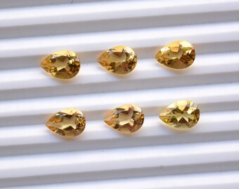 5個セット、シトリン原石、8カラット、シトリンファセットペアシェイプ原石、シトリンカットストーン、7 x 10 mm、シトリンルース原石、# C 642