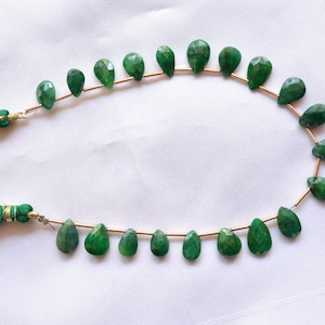 Natural Emerald Corundum Beads, Emerald Faceted Pear Shape Gemstone Beads, 6x8 To 6x10mm, Briolette Beads, 34 Carats, 8 Inch Strand # BD 311