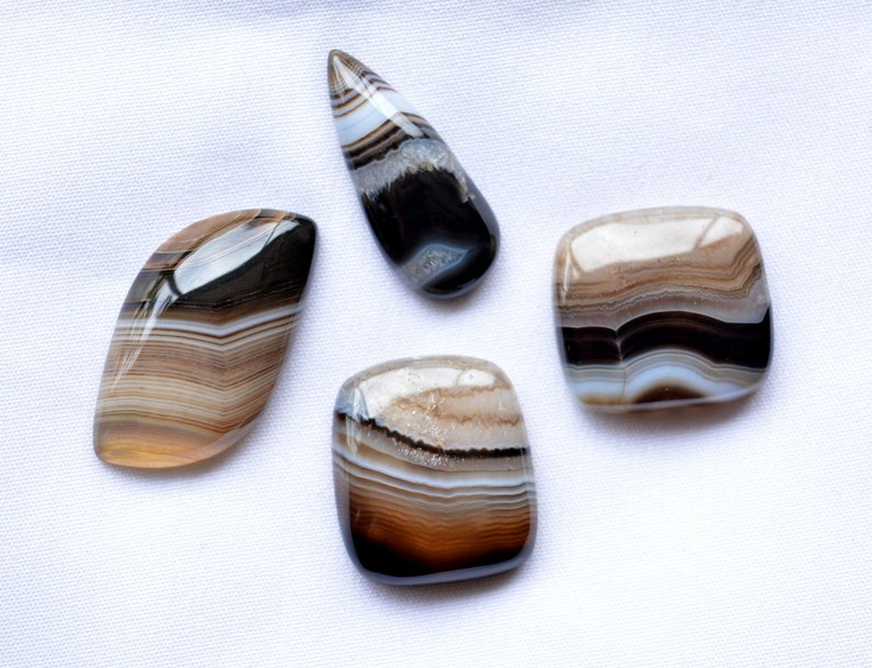 10x20 mm To 15x29 mm Banded Agate Gemstone Wholesale Lot Banded Agate Cabochons Agate Mix Shape Cabochon 4 Pcs Lot 70 Carats # C 154