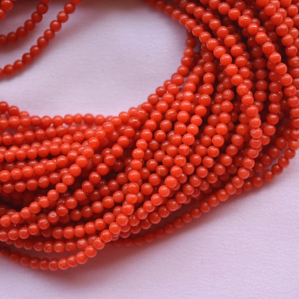 2.70mm Natural Italian Coral Beads, Coral Plain Round Shape Gemstone Beads, Coral Gemstone For Jewelry, 19 Carats, 15 Inches Strand # BD 247