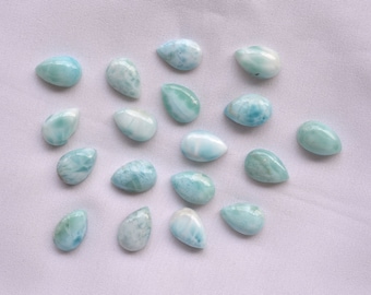 Lote de 5 cabujones de larimar naturales de 16 quilates, forma de pera, 8 x 12 mm, piedra preciosa suelta de larimar, hecha a mano, n.° C 466