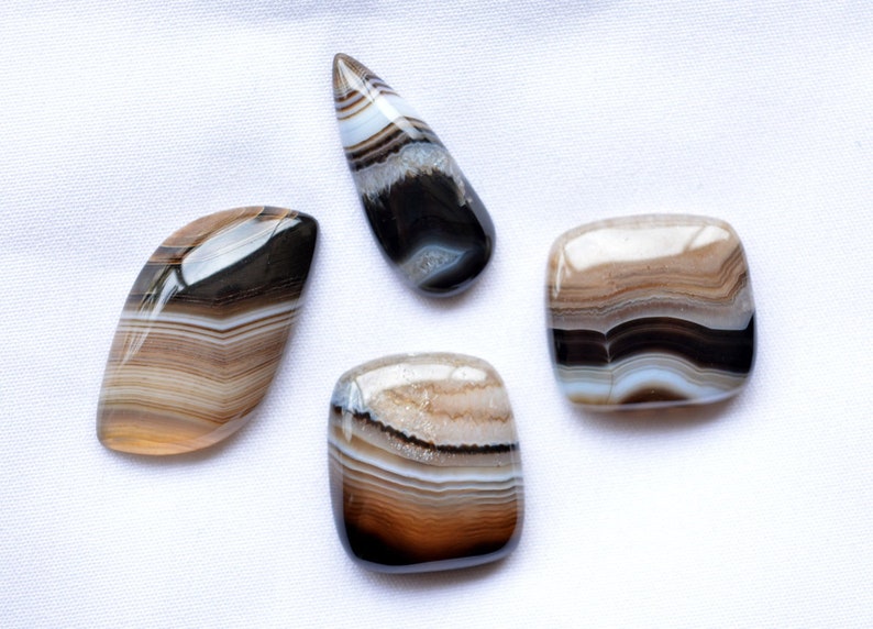 10x20 mm To 15x29 mm Banded Agate Gemstone Wholesale Lot Banded Agate Cabochons Agate Mix Shape Cabochon 4 Pcs Lot 70 Carats # C 154