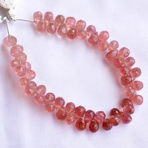 Strawberry Quartz Tear Drop Beads, Quartz Faceted Drop Shape Beads, 5.5x9mm Briolette Beads For Jewelry, 3.5 Inch Strand # BD 102