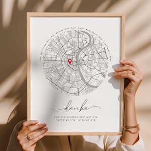 Abschied Kollegin Abschiedsgeschenk - Rente Geschenk Frau Ruhestand - Danke Bild Personalisiertes Poster Stadtkarte mit Koordinaten