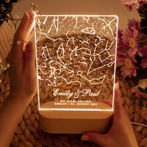 Hochzeitsgeschenk Hochzeit Geschenk Jahrestag Silberhochzeit Wo alles begann Nachtlicht Sternenhimmel personalisiert Nachtlampe Acryl Sterne