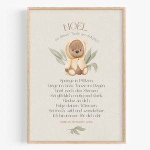 Kinder Taufe personalisiertes Bild Junge Mädchen Baby Taufgeschenk Bär