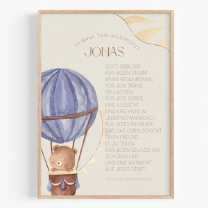 Personalisiertes Taufgeschenk Junge Mädchen Baby Patenkind Kind Taufe Geschenk Bild Bär Heißluftballon