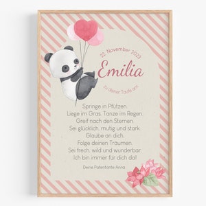 Baby Mädchen Patenbrief Taufe Geschenk Bild mit Namen personalisiert Taufgeschenk Panda Poster