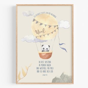 Personalisiertes Taufgeschenk Mädchen Junge Baby Patenkind Kind Taufe Geschenk Bild Heißluftballon Panda
