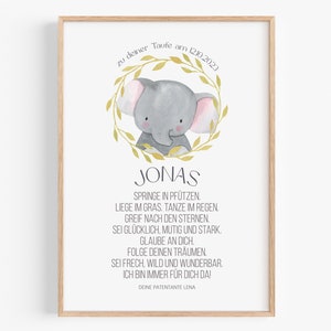 Geschenk mit Namen zur Taufe Patenbrief personalisiert Taufgeschenk Patenkind Mädchen Junge Bild Elefant