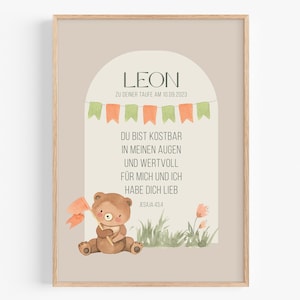 Taufe mit Namen personalisiert Taufgeschenk Junge Mädchen Baby Patenkind Kind Taufe Geschenk Bär Bild