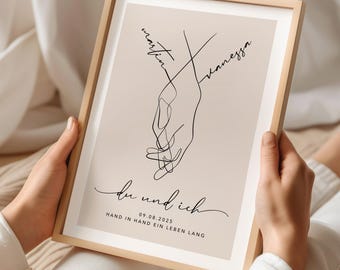 Regalo de boda personalizado: Foto de la mano de los novios, regalo de boda para los novios, ceremonia civil, aniversario de boda, regalo de compromiso