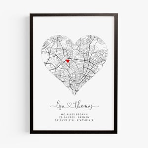 Memorial gift "where it all began" map personalized, coordinates picture engagement anniversary wedding gift poster