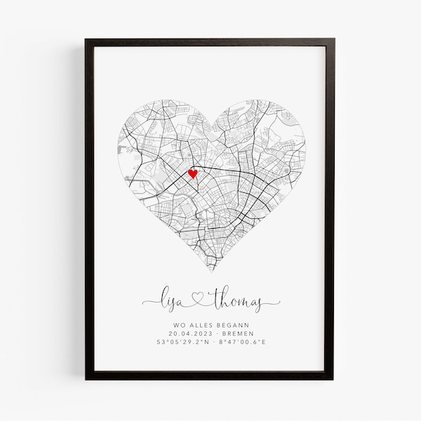 Erinnerungsgeschenk "wo alles begann" Karte personalisiert, Koordinaten Bild Verlobung Jahrestag Hochzeitsgeschenk Poster
