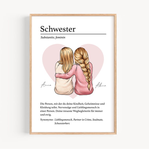 Schwester Geschenk | Definition Schwester | Schwesterherz Bild | Schwester Geburtstag Geburtstagsgeschenk Lieblingsschwester