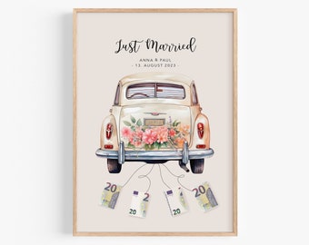 Geldgeschenk Hochzeit Bilderrahmen Hochzeitsgeschenk personalisiert Auto Just Married Geld Geschenk für das Brautpaar