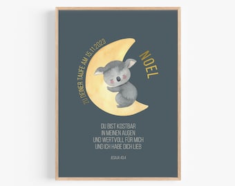 Geschenk zur Taufe Junge Mädchen Patenkind Baby Koala auf dem Mond Patenbrief