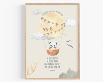 Personalisiertes Taufgeschenk Mädchen Junge Baby Patenkind Kind Taufe Geschenk Bild Heißluftballon Panda