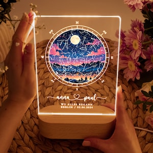 Personalisiertes Nachtlicht Sternenkarte Jahrestag Geschenk für Ihn Paare Geschenk Wo alles begann LED Lampe Acryl Hochzeit Sternenhimmel