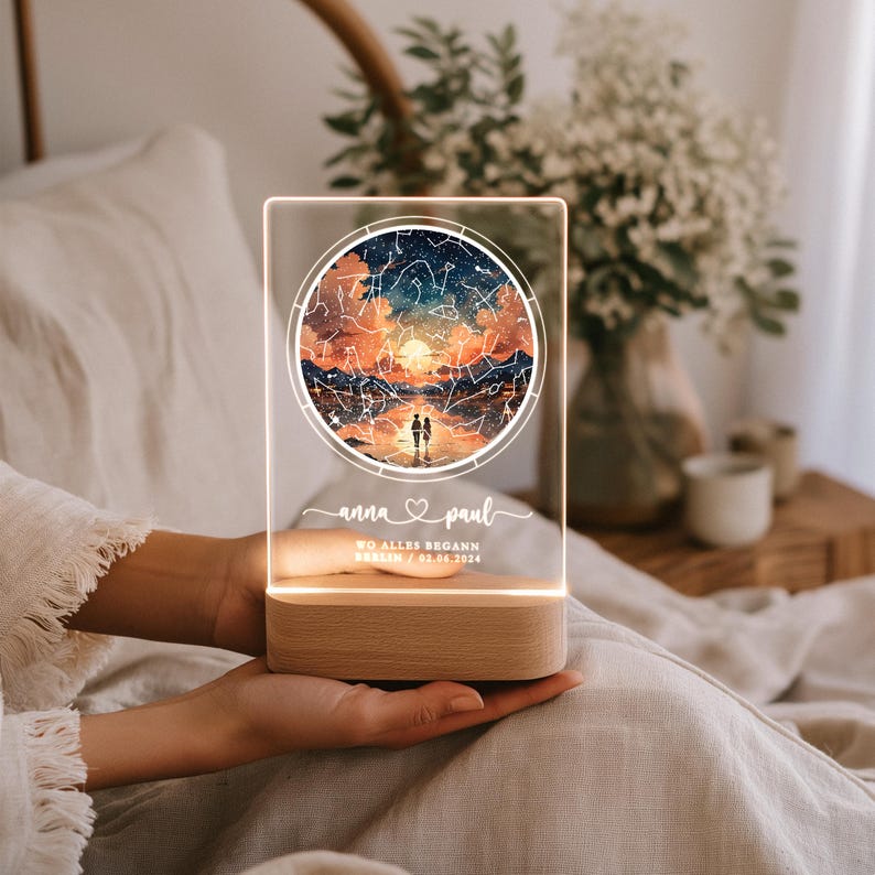 Regalo de aniversario para ella y él Donde todo empezó Regalo de pareja Luz de noche cielo estrellado personalizada Lámpara de noche estrellas acrílicas prueba de amor imagen 8