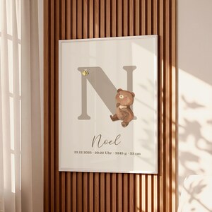Personalized birth poster poster with birth dates and names baby gift for birth baptism nursery decoration bear image 8