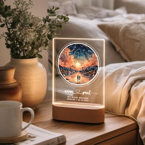 Regalo de aniversario para ella y él Donde todo empezó Regalo de pareja Luz de noche cielo estrellado personalizada Lámpara de noche estrellas acrílicas prueba de amor imagen 9