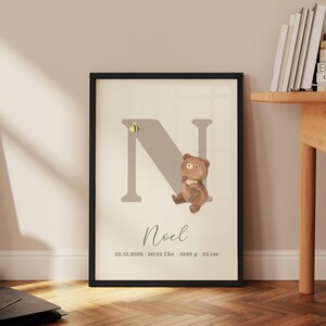 Personalized birth poster poster with birth dates and names baby gift for birth baptism nursery decoration bear image 9
