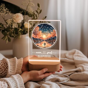 Regalo de aniversario para ella y él Donde todo empezó Regalo de pareja Luz de noche cielo estrellado personalizada Lámpara de noche estrellas acrílicas prueba de amor imagen 6
