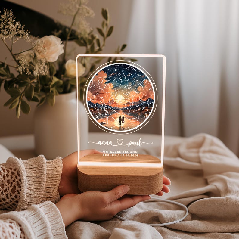 Regalo de aniversario para ella y él Donde todo empezó Regalo de pareja Luz de noche cielo estrellado personalizada Lámpara de noche estrellas acrílicas prueba de amor imagen 6