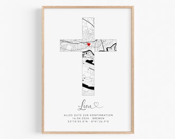 Geschenk zur Konfirmation personalisiertes Poster Konfirmationskreuz Kreuz Bild