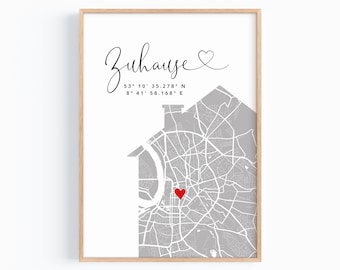 Housewarming gift | Coordinates image | Personalized home poster | First apartment