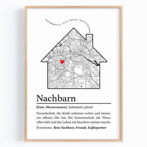 Nachbarn Definition Poster Nachbarn Geschenk Einzug Weihnachten Silvester Nikolaus Geburtstag Beste Nachbarin Koordinaten Bild Stadtplan