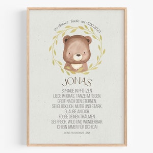 Taufe Geschenk mit Namen personalisiert Taufgeschenk Junge Mädchen Patenkind Kind Baby Bär Bild
