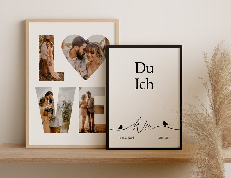 Wedding gift you me we, personalized poster for bridal couple, anniversary wedding day JGA picture bird image 9
